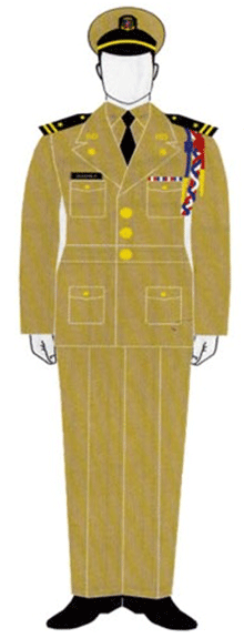 Uniforme Caqui de servicio. Oficial. Marina. Hombre. Modelo E.