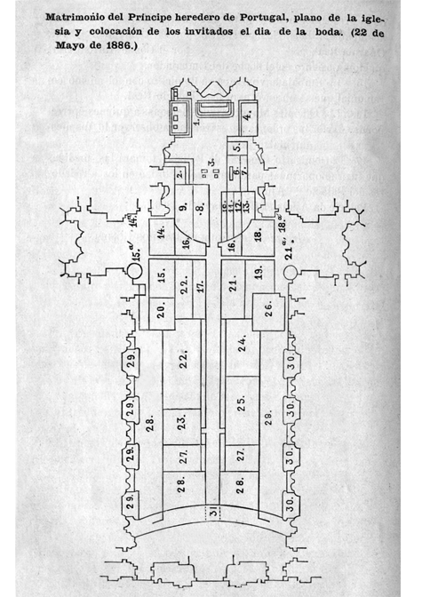 Plano.. Plano de la iglesia. Matrimonio del Príncipe de Portugal.