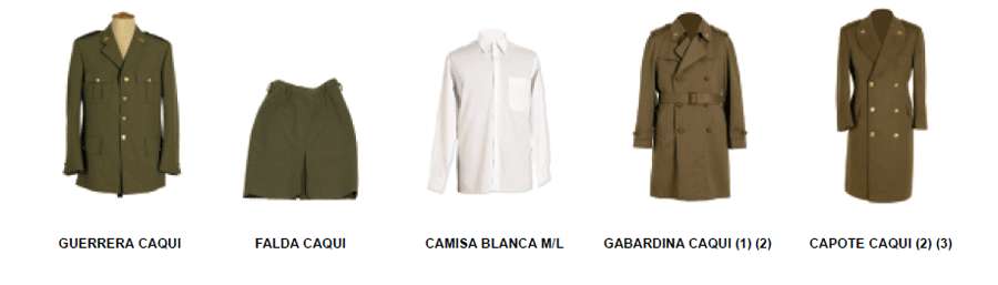 uniforme Gala. Modalidad A y B. Mujer. Prendas.