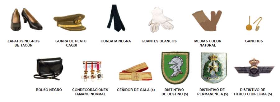 Uniforme Gala. Modalidad A y B. Mujer. Accesorios.