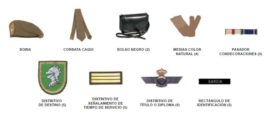 Uniforme de diario tropa. Uniforme de diario tropa - Mujer. Accesorios.