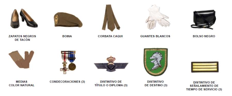 Uniforme de Gala tropa. Uniforme de Gala tropa - Mujer. Accesorios.