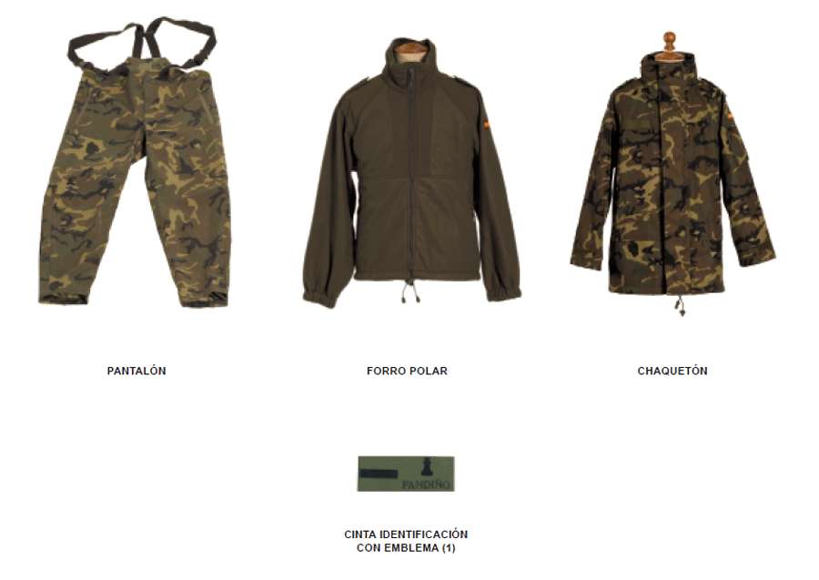 Uniforme de intemperie. Uniforme de intemperie. Prendas.