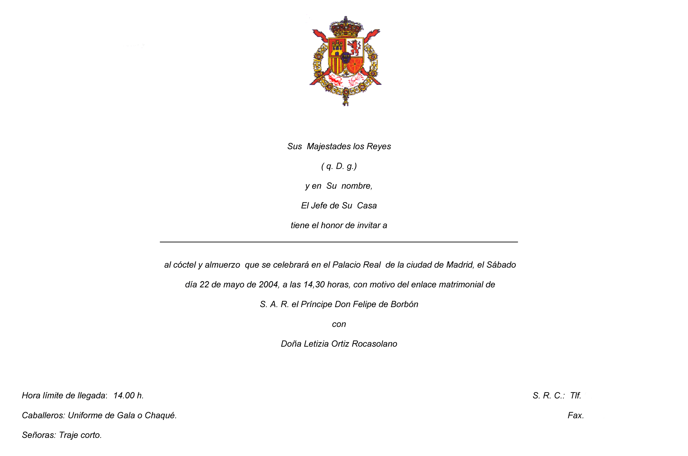 Invitación Casa Real. Ceremonia-Cóctel-Almuerzo 