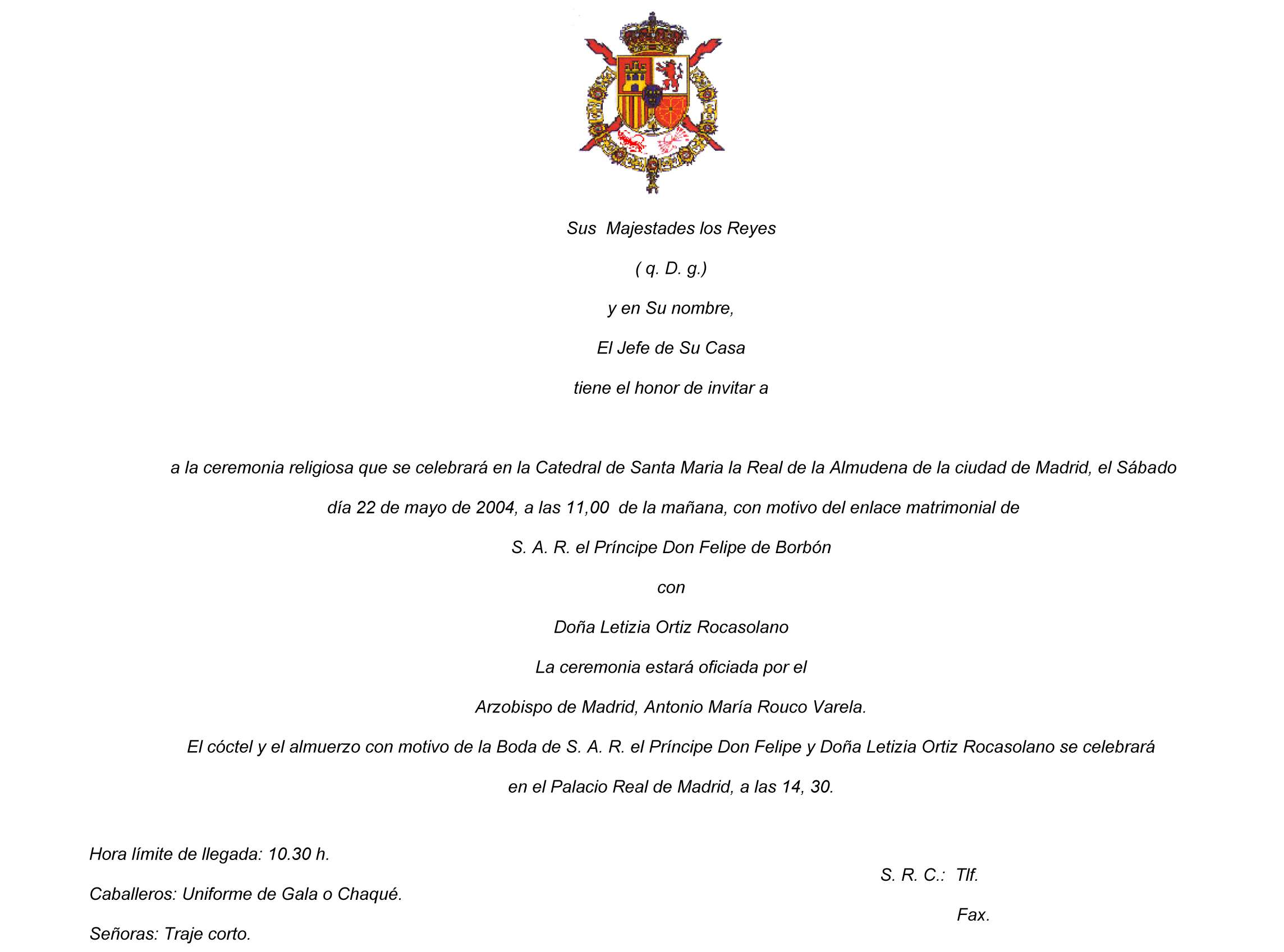 Invitación Casa Real Ceremonia-Cóctel-Almuerzo Invitación Casa Real Ceremonia-Cóctel-Almuerzo