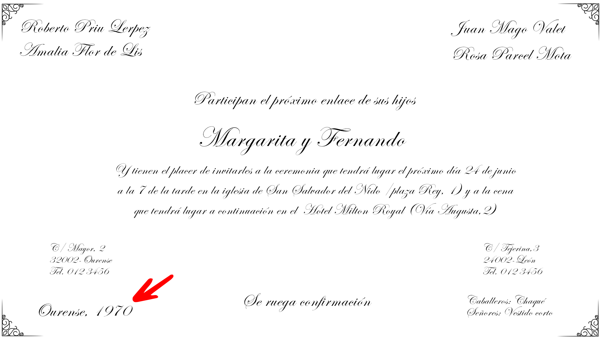 Se coloca este texto en la parte inferior izquierda de la invitación