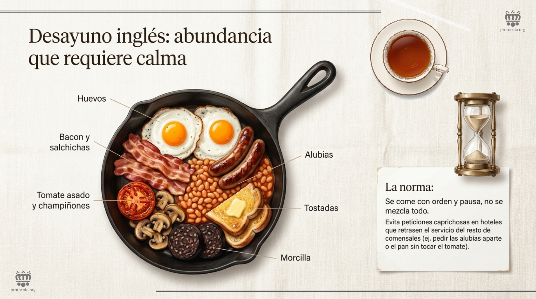 Desayuno ingles- Abundante y para estómagos fuertes. Se toma con un cierta calma a modo de comida