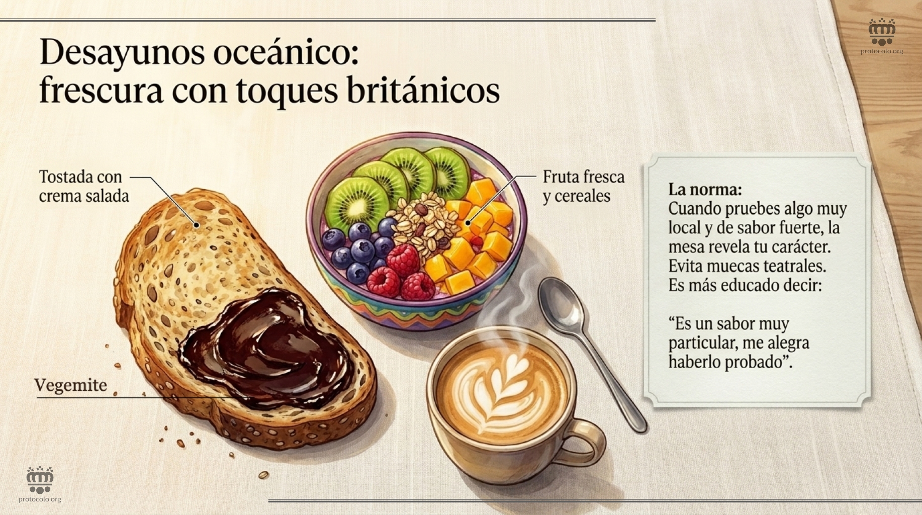 Desayunos oceánicos La influencia británica pero con sus matices. Alimentos variados con su típico Vegemite