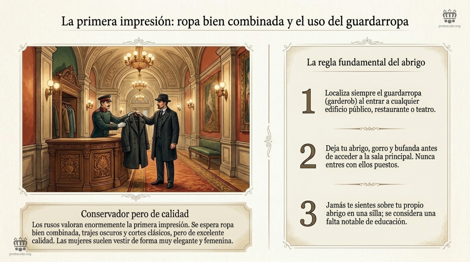 La primera impresión ropa bien combinada. Un estilo conservador pero utilizando ropa de calidad