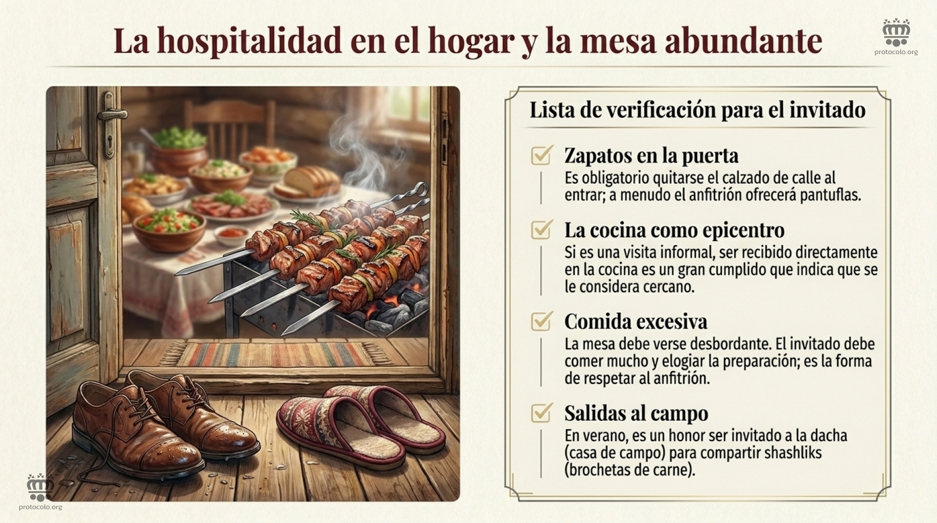 La hospitalidad en el hogar de una casa rusa. Los zapatos en la puerta y llevar un regalo para los anfitriones