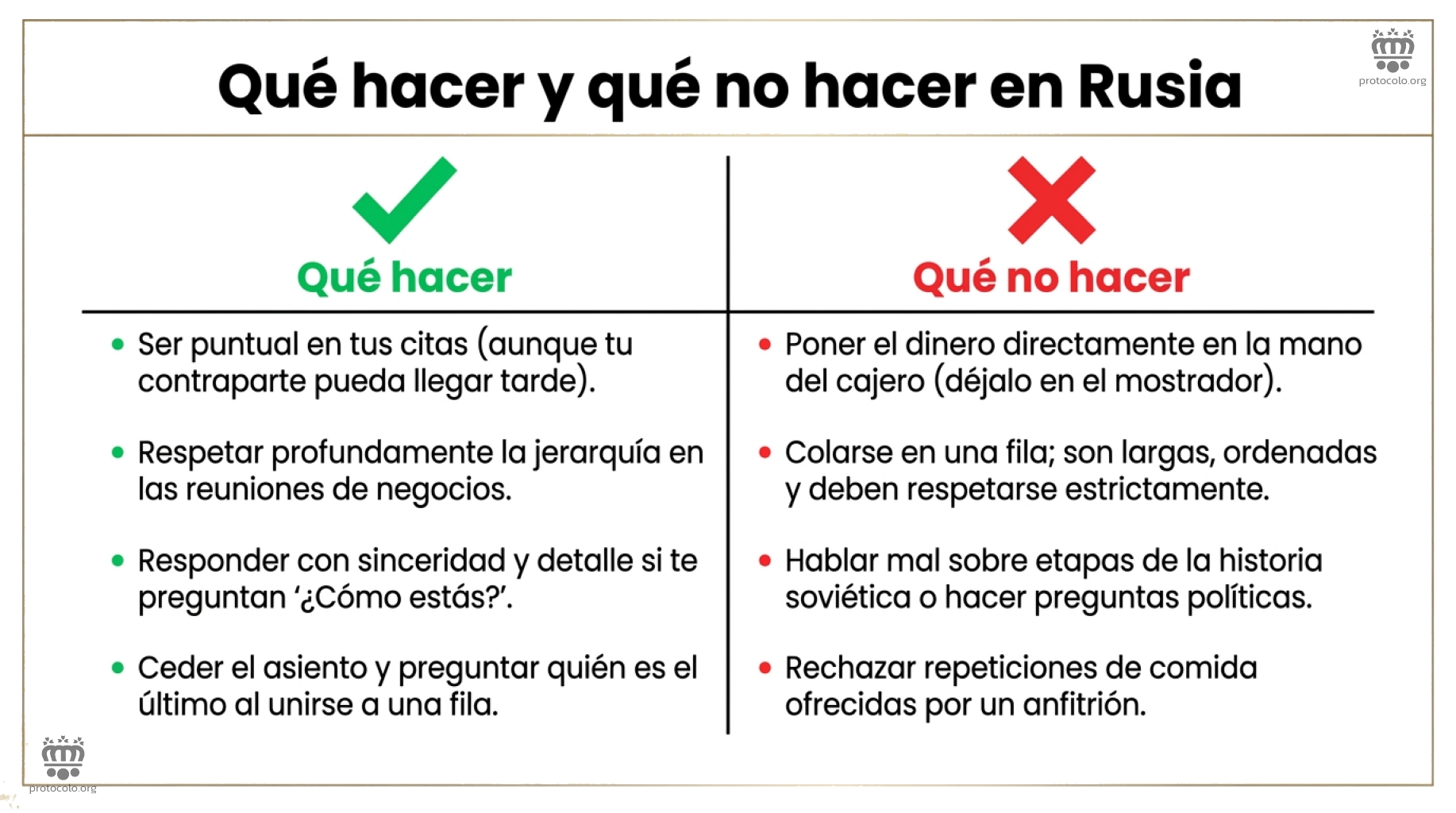 Qué hacer y qué no hacer en Rusia. Los comportamiento que se consideran más y menos adecuados