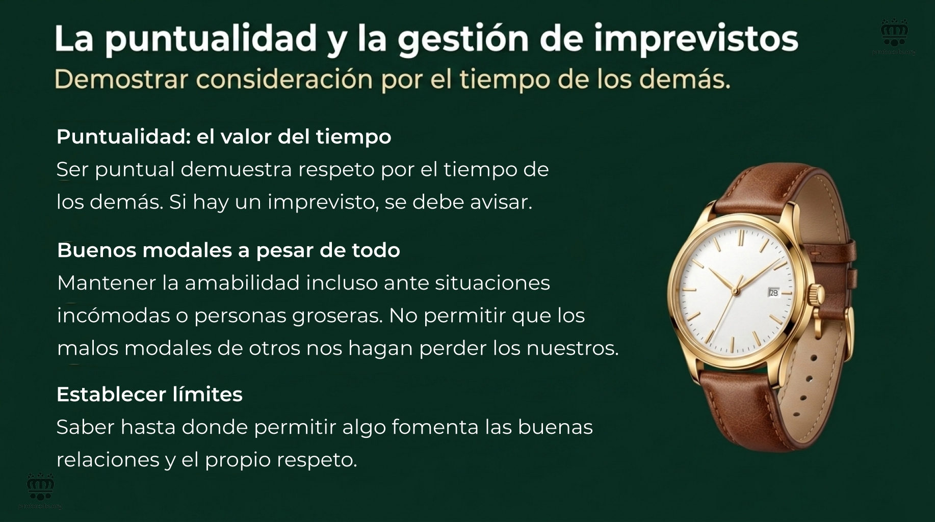 La puntualidad y la gestión de los imprevistos. Aprender a respetar el tiempo de los demás es algo fundamental