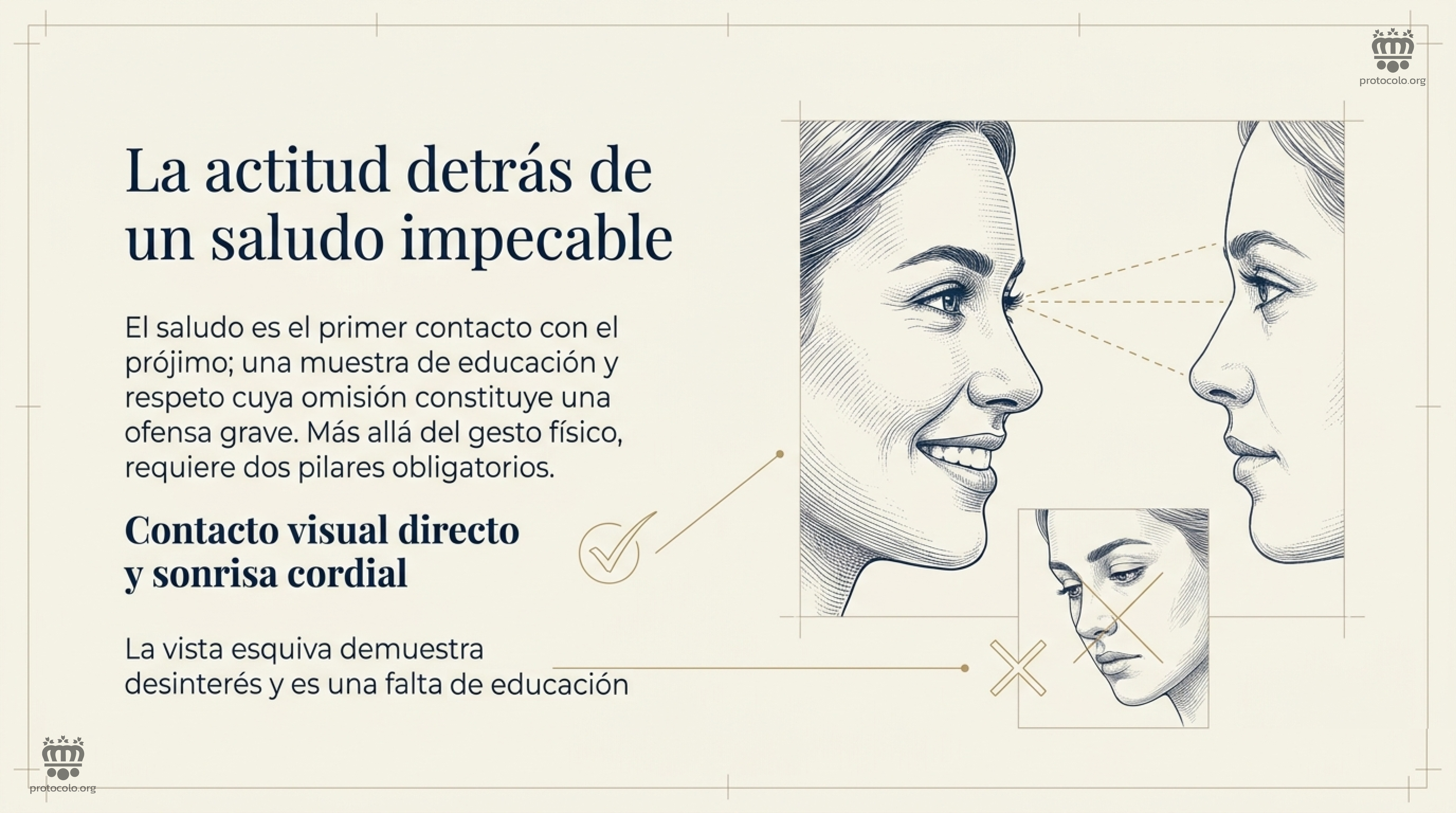 Contacto visual directo y sonrisa cordial
