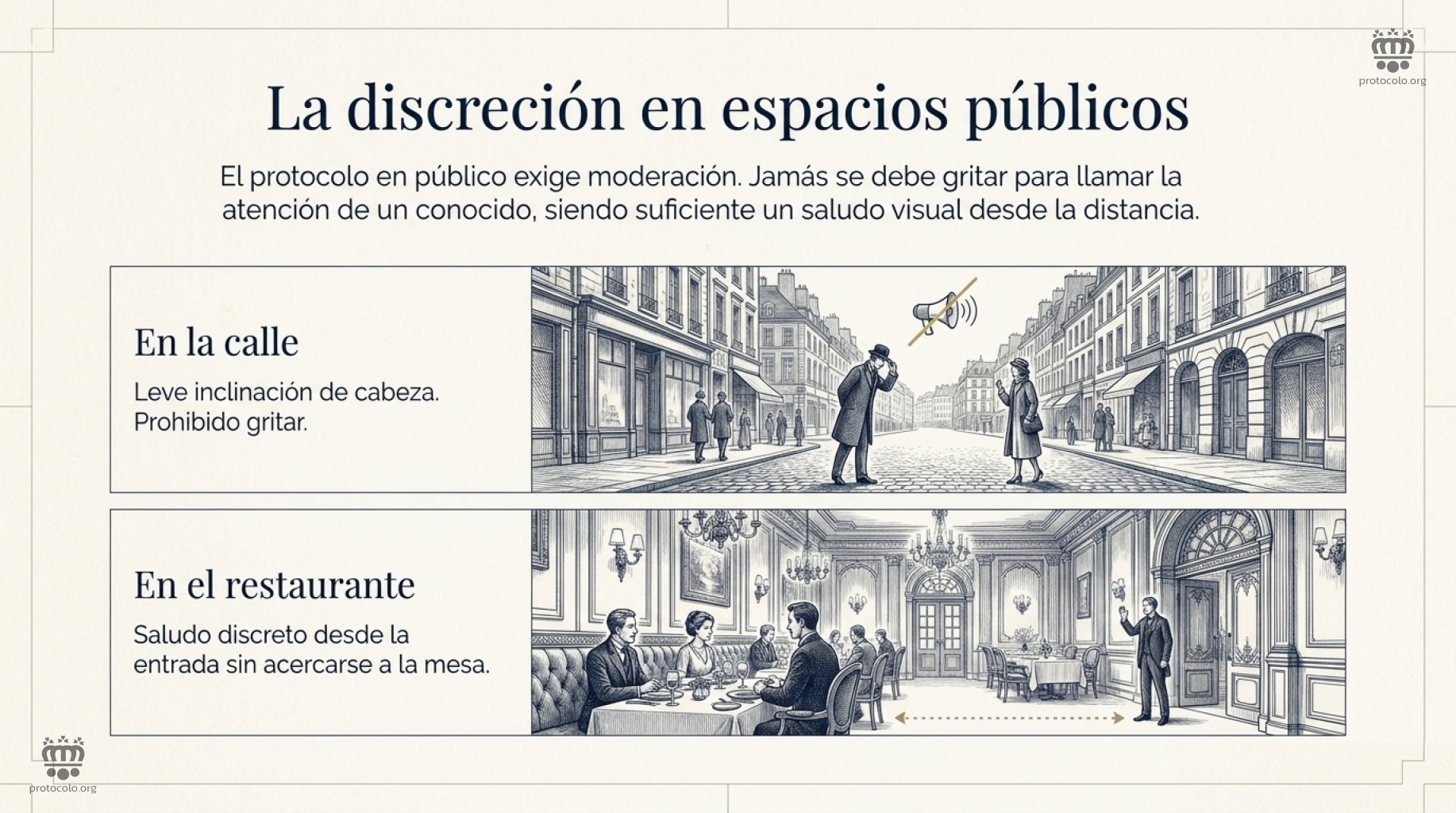 Los saludos en determinados lugares públicos deben hacerse de forma prudente y educada