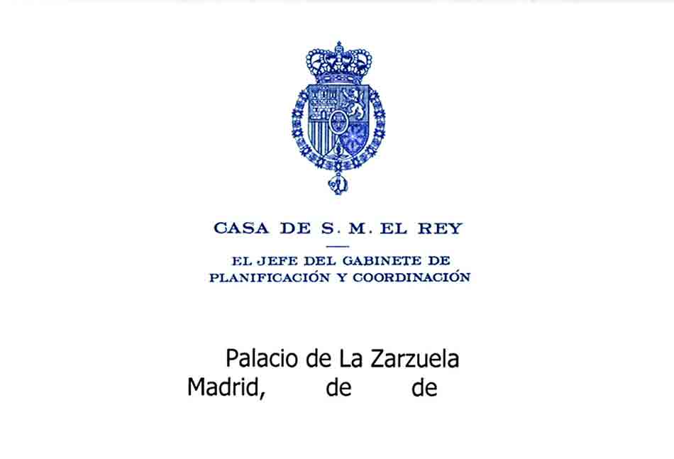 Cómo hacer una petición a un miembro de la Casa Real. Cabecera carta de la Casa se Su Majestad el Rey