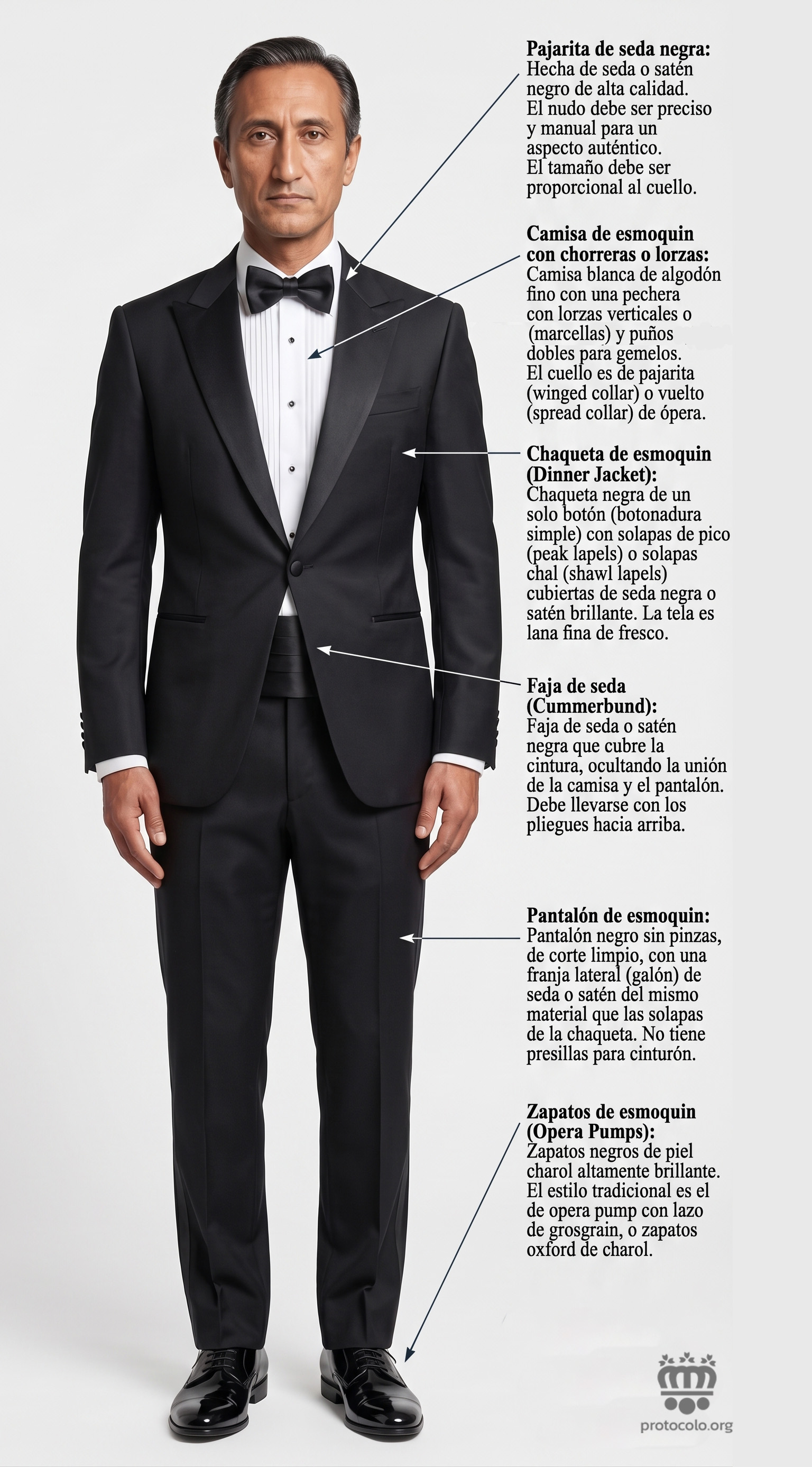 Prendas que componen un smoking (black tie) tradicional