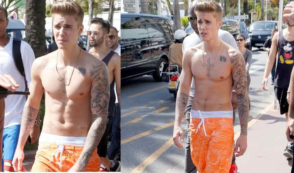 Vestir de forma apropiada en la calle. Justin Bieber sin camiseta pasea por Cannes