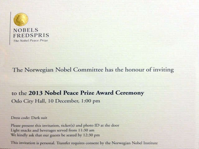 Invitación asistir a los premios Nobel