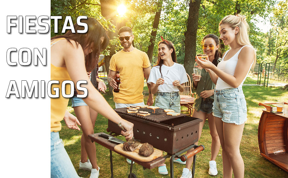 Grupo de amigos disfruta de una barbacoa en el campo