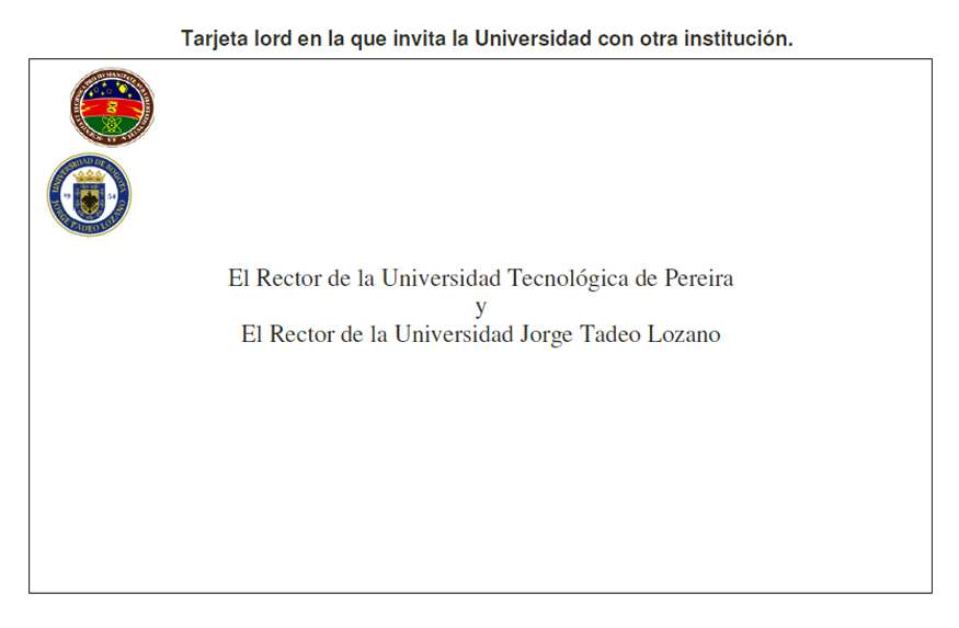 Modelo tarjeta. La universidad invita a otra institución.