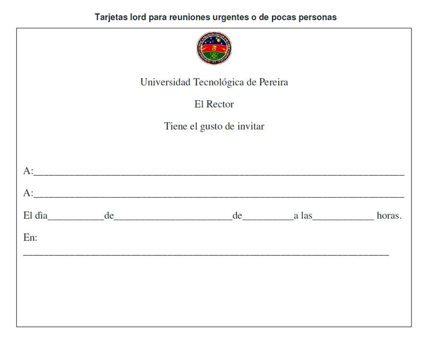 Modelo tarjeta. Reunión urgente o de pocas personas.
