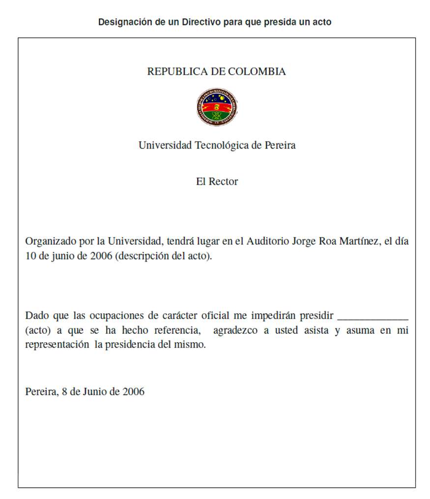 Modelo comunicado. Designar a una persona para presidir un acto.