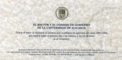 Ejemplo: Invitación Acto Solemne. Universidad de Alicante.