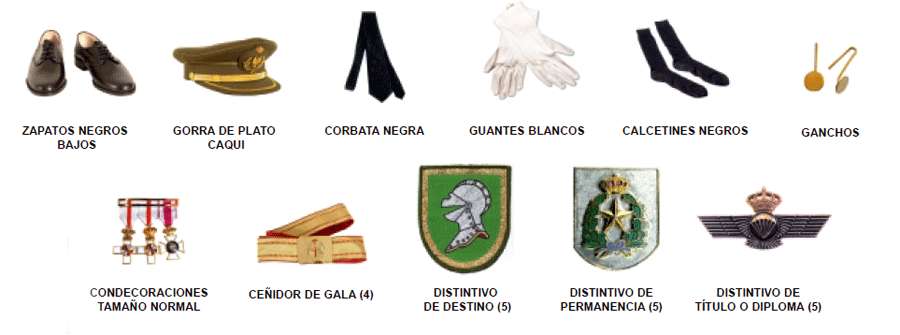 Uniforme Gala. Modalidad A y B. Hombre. Accesorios.