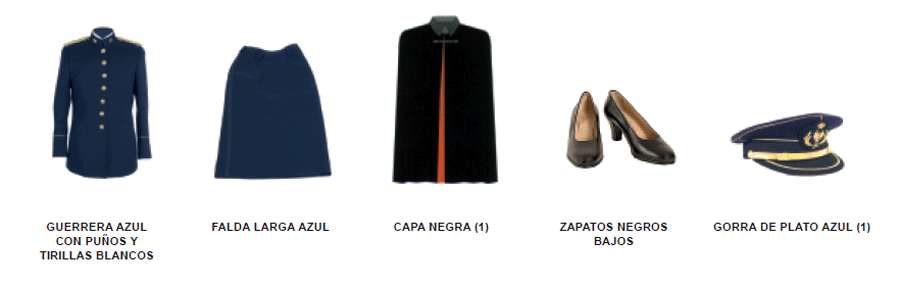 Uniforme de Gran Etiqueta. Uniforme de Gran Etiqueta - Mujer. Prendas.