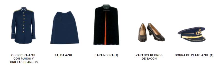 Uniforme de Etiqueta. Uniforme de Etiqueta - Mujer. Prendas.