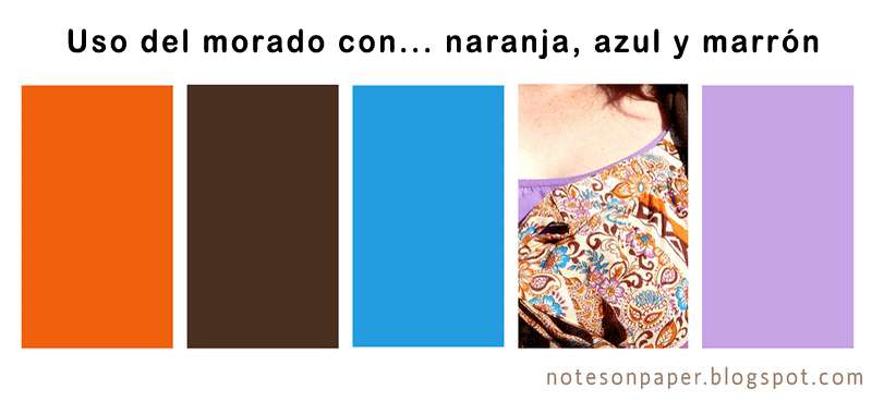 Combinar color morado con naranja, azul, marrón.