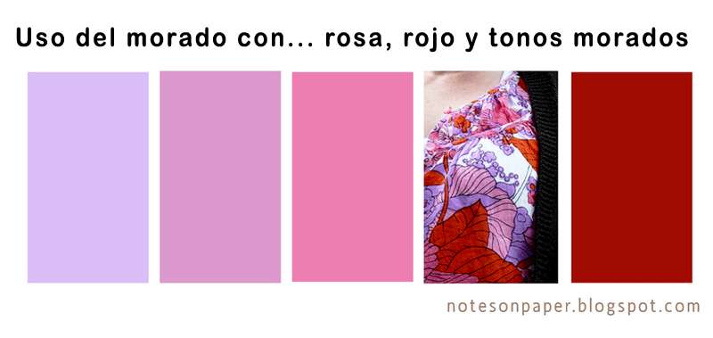 Combinar color morado con rosa, rojo y otros tonos de morado.