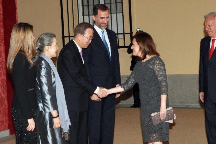 Don Felipe y Doña Letizia junto al Secretario General de Naciones Unidas y su esposa. Recepción oficial Junta de Jefes Ejecutivos de Naciones Unidas