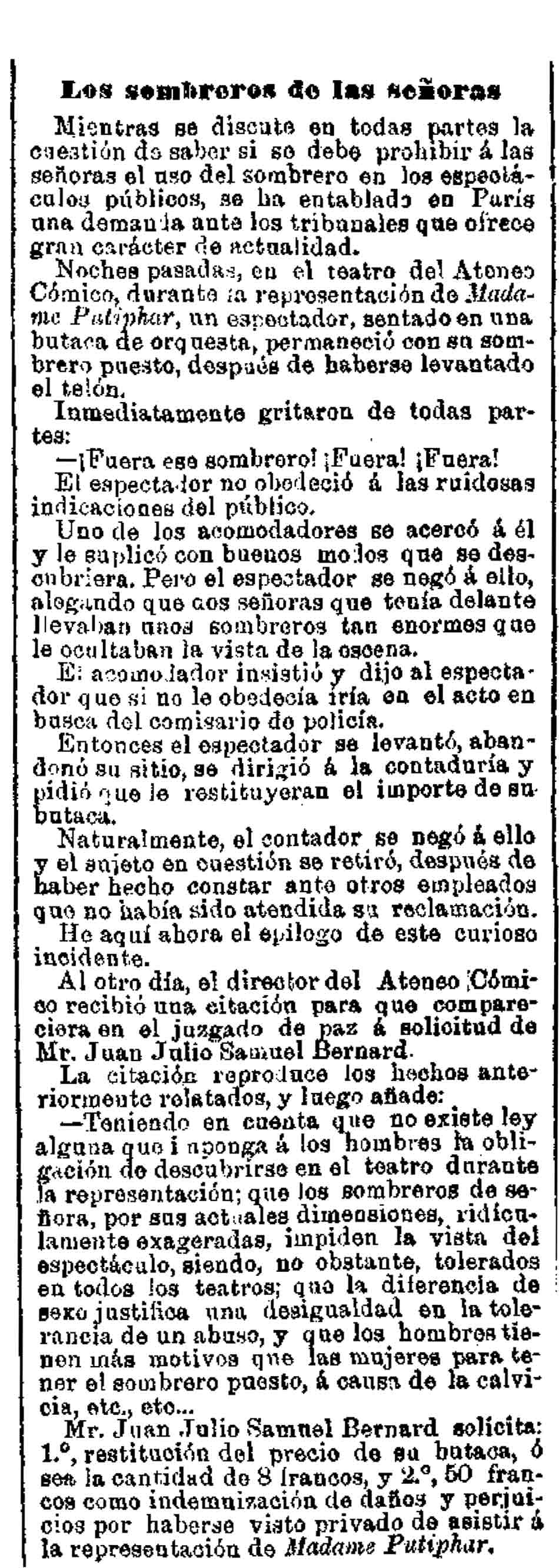 El uso del sombrero y sus anécdotas. El sombrero las señoras