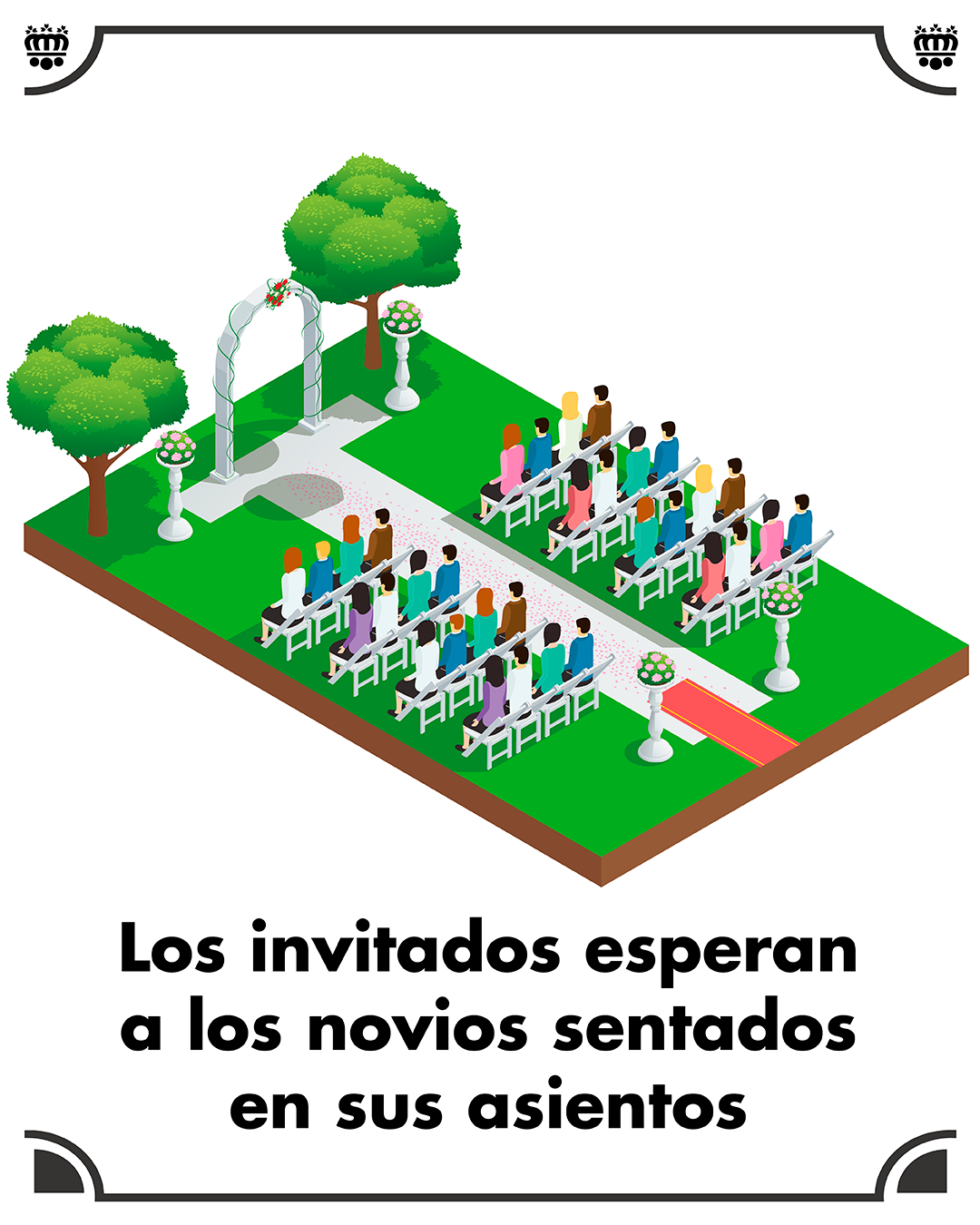 Invitados a boda esperan en sus asientos la llegada de los novios