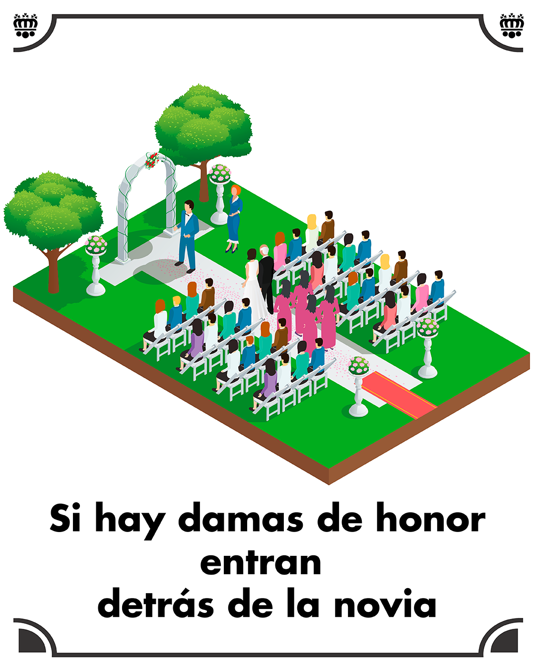 Las damas de honor, si las hay, entran detrás de la novia