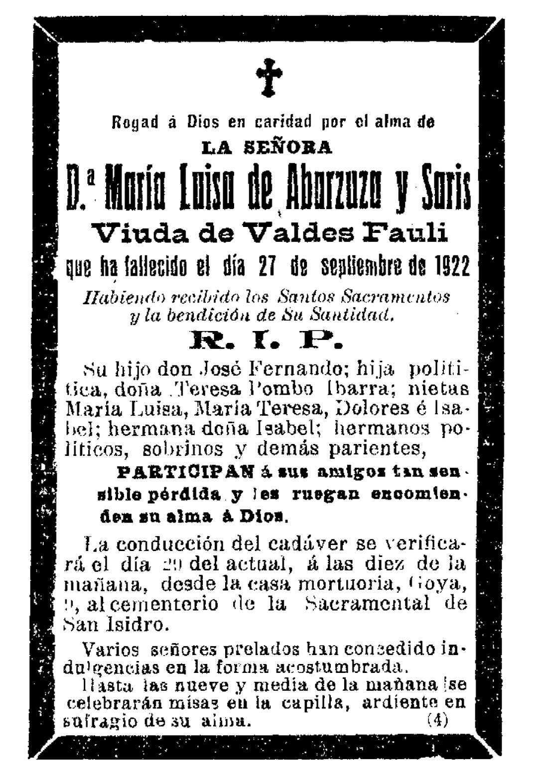 Diario La Época - Esquela de ejemplo. Esquela María Luisa