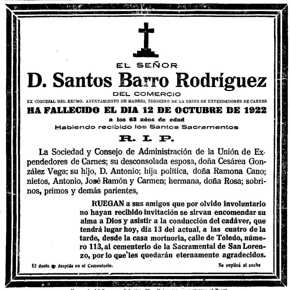 Diario La Libertad. Esquela modelo de Don Santos