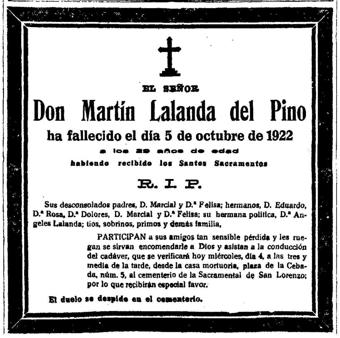 Diario El Imparcial. Esquela Don Martín