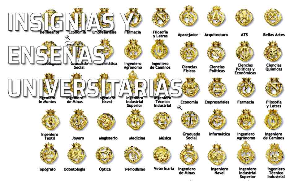 Insignias de las carreras universitarias. Estudios universitarios y su correspondiente insginia