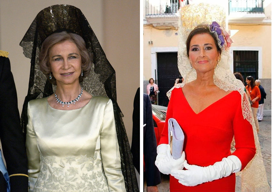 Doña Sofía y Carmen Tello de mantilla