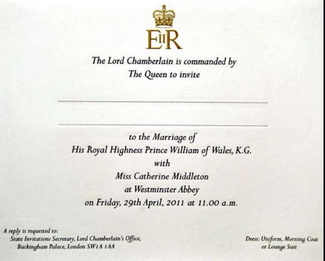 Invitación boda príncipe Guillermo  de Gales y Catalina Middleton